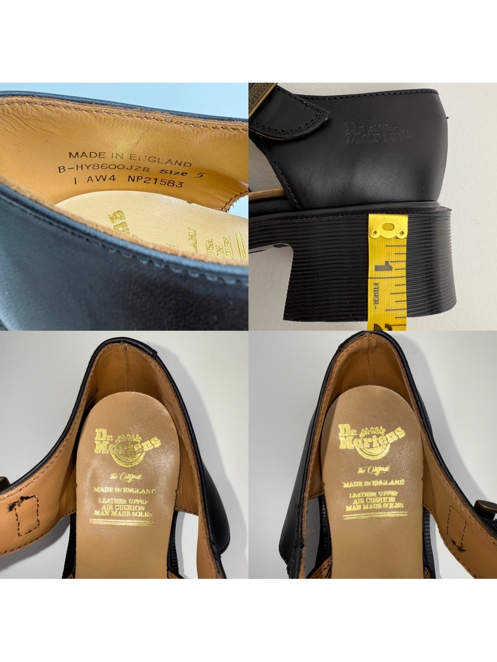 Vintage 90s Dr. Martens England Black Jazz Heel Leather Babydoll Mary Janes UK 5 - Picture 13 of 16